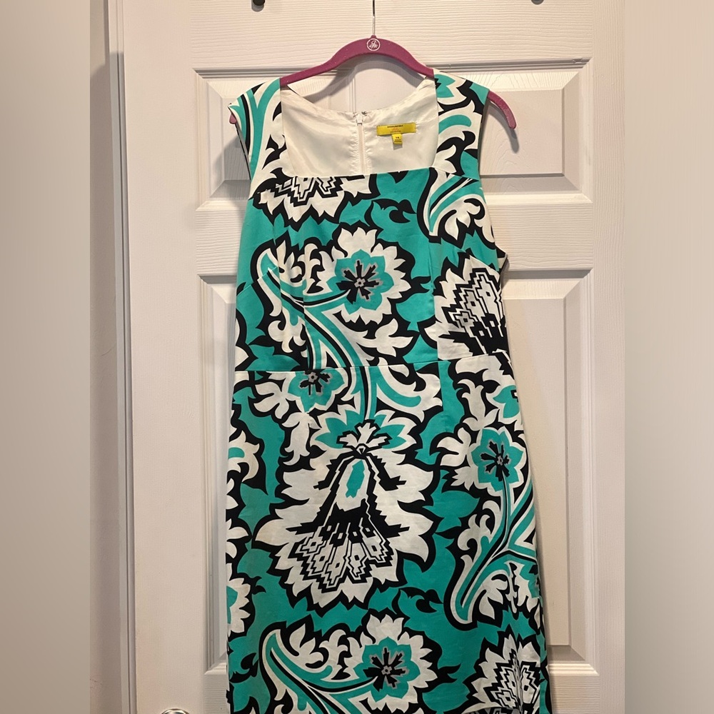 Teal, Navy and White dress from Banana Republic